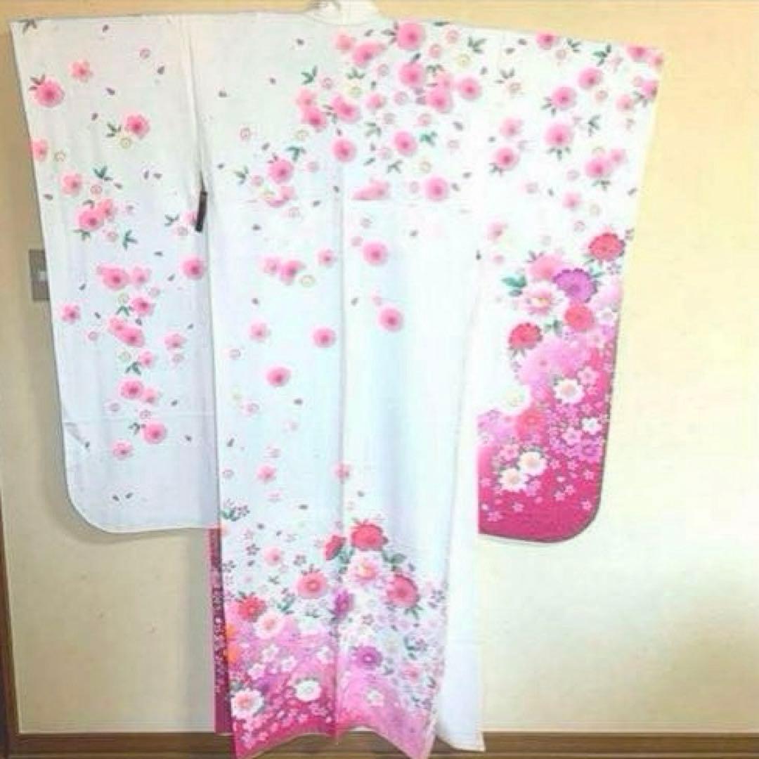 【トールサイズ】京都きもの友禅 振袖 白地 舞花文 ラメ刺繍 ②