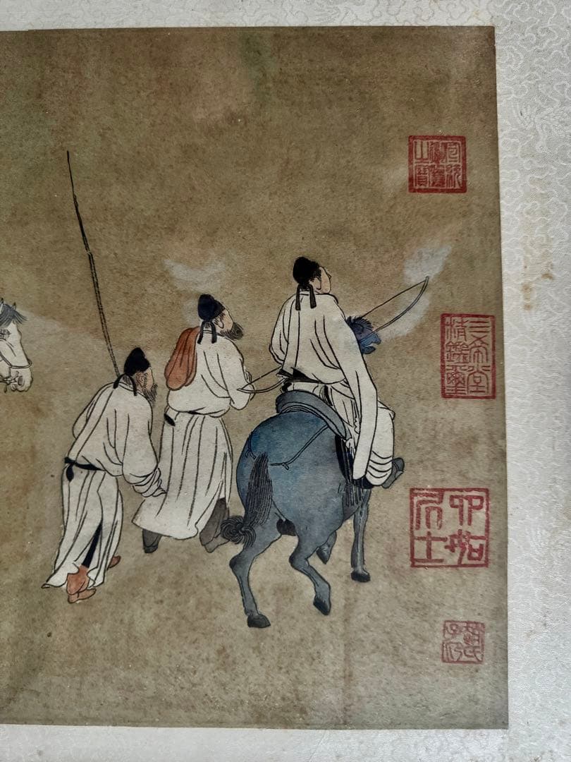 騎馬武士 中国画 工笔画 額付き