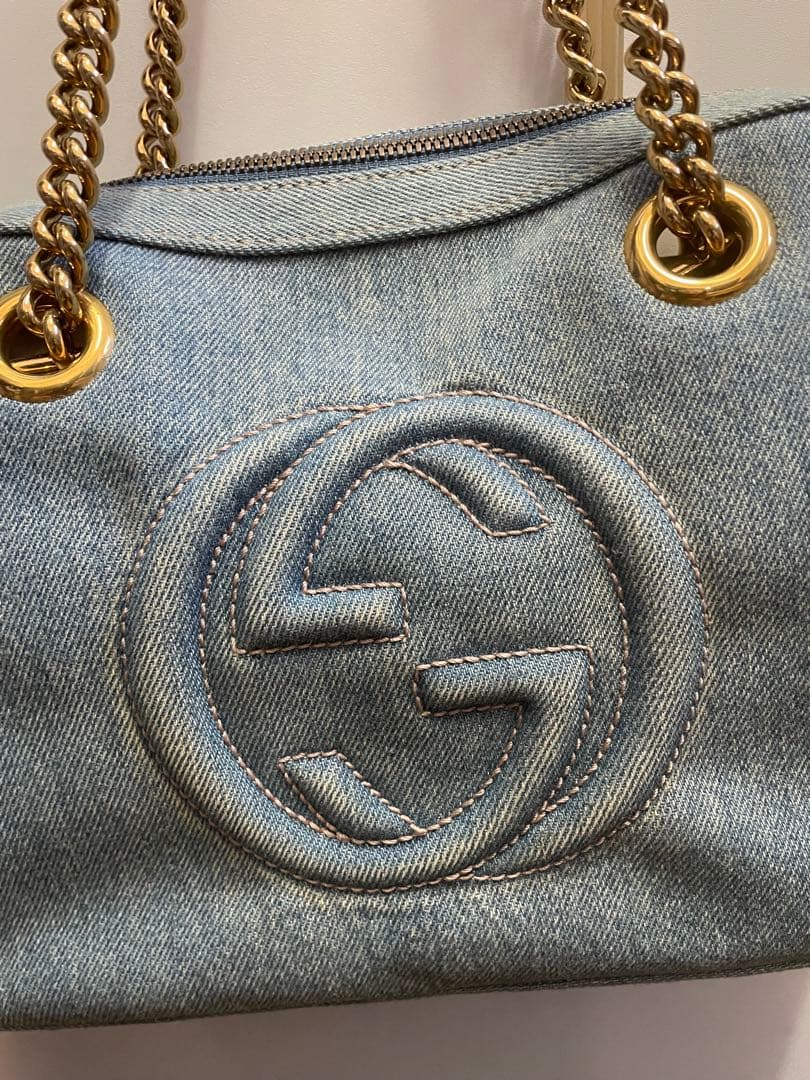 GUCCI デニムブルー ショルダーバッグ 保存袋付き