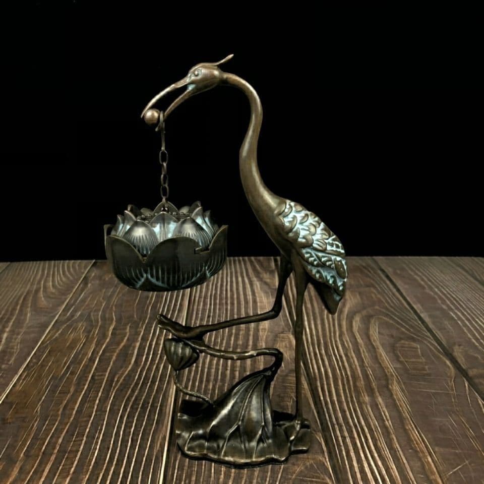 鶴の蓮華炉 香炉 香道具 工芸品 美術品 置物