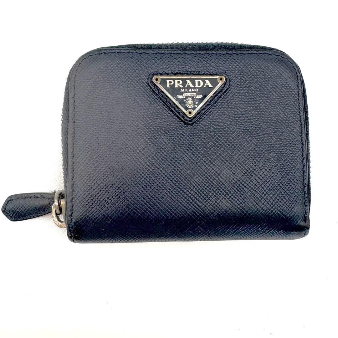 PRADA　ケース　三角ロゴ　ラウンドファスナー　ネイビー　サフィアーノ