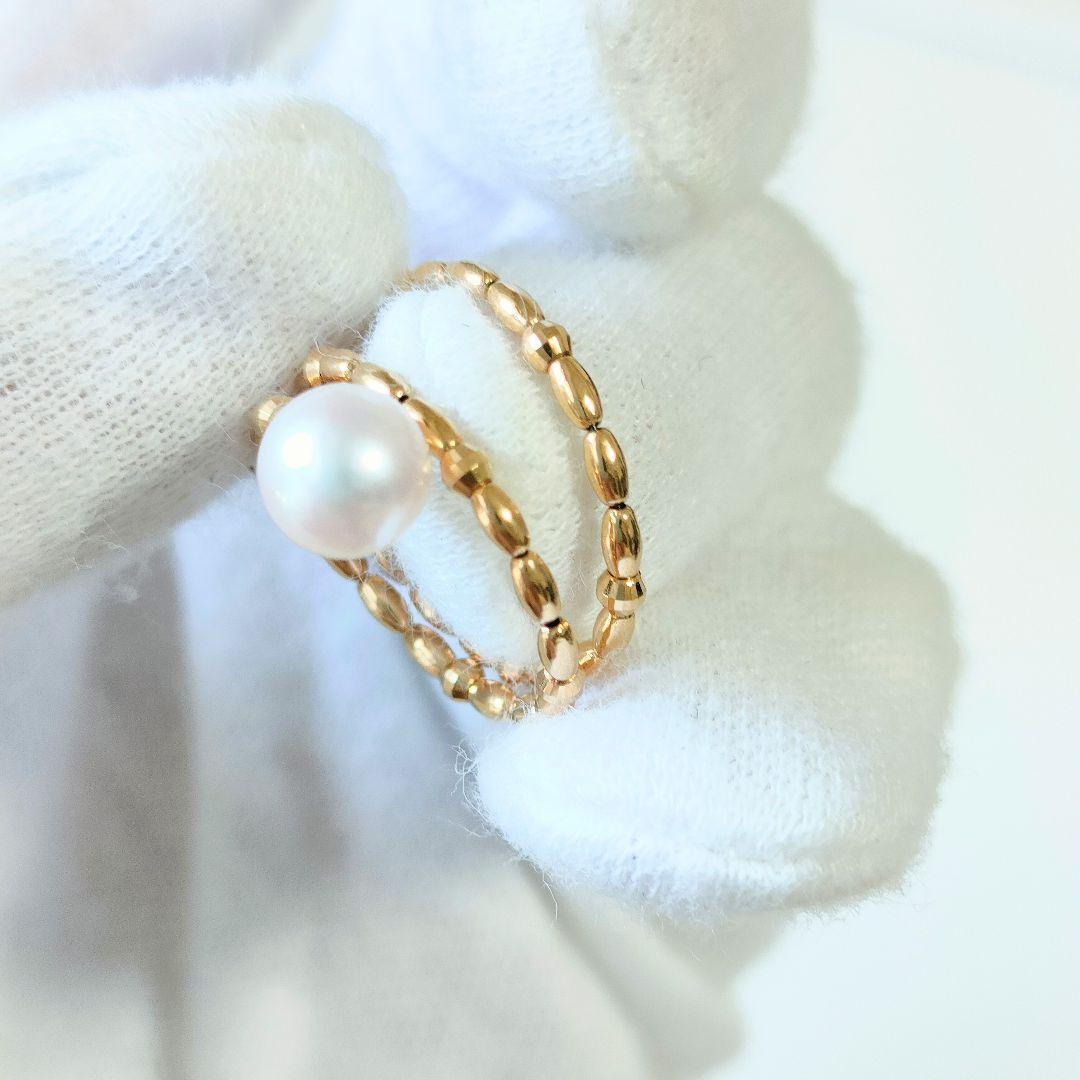 希少　K18 アコヤパールリング　天然真珠　レディースリング　指輪 ゴールド