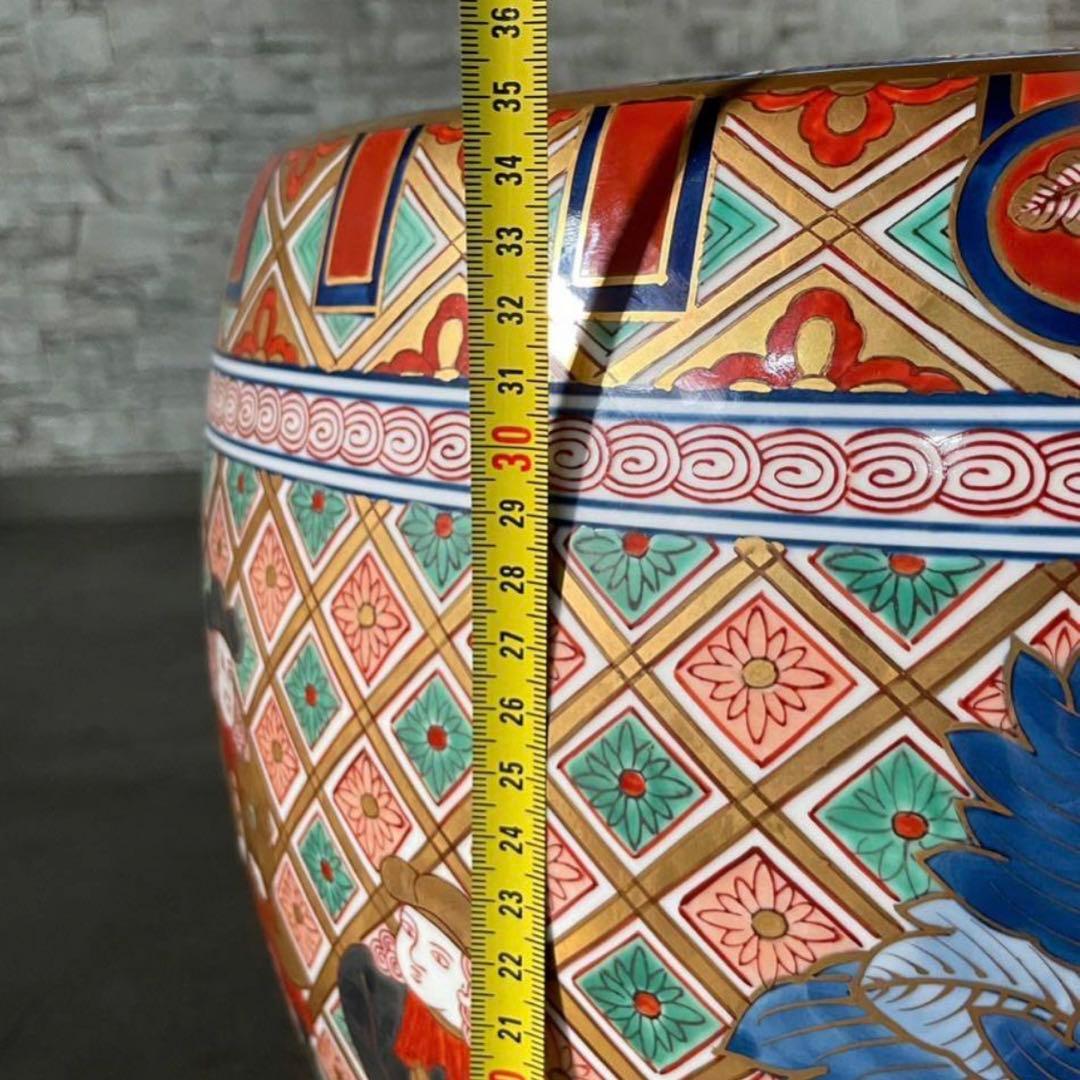 SNT257 極上品 有田焼 松右衛門 作 染錦金彩ラッタン人 南蛮船図火鉢