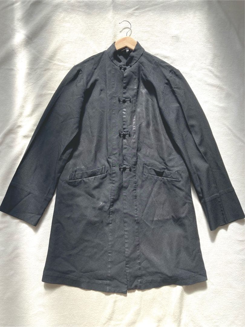 プリキンブラックコムデギャルソン　ポリ縮　ロング丈　チャイナジャケット　M