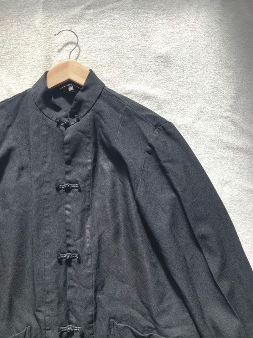 プリキンブラックコムデギャルソン　ポリ縮　ロング丈　チャイナジャケット　M
