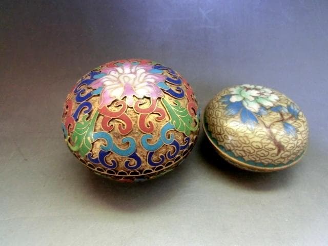 香合■七宝焼き 牡丹画 鳩居堂製 中国 花紋 蓋物 お茶道具時代物 骨董品■