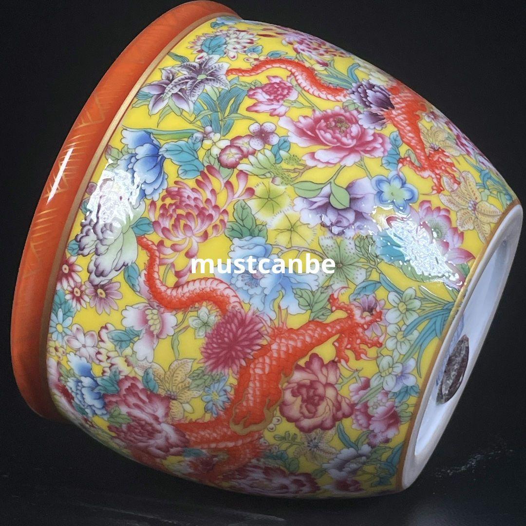 清乾隆琺瑯彩万花双龍響水甕 景徳鎮 陶磁器 装飾品 現代工芸品 美術品 置物