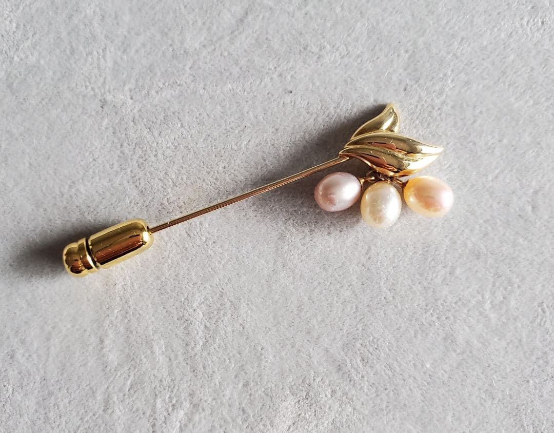 【未使用品】ミキモト　MIKIMOTO　K18　3Pパールピンブローチ