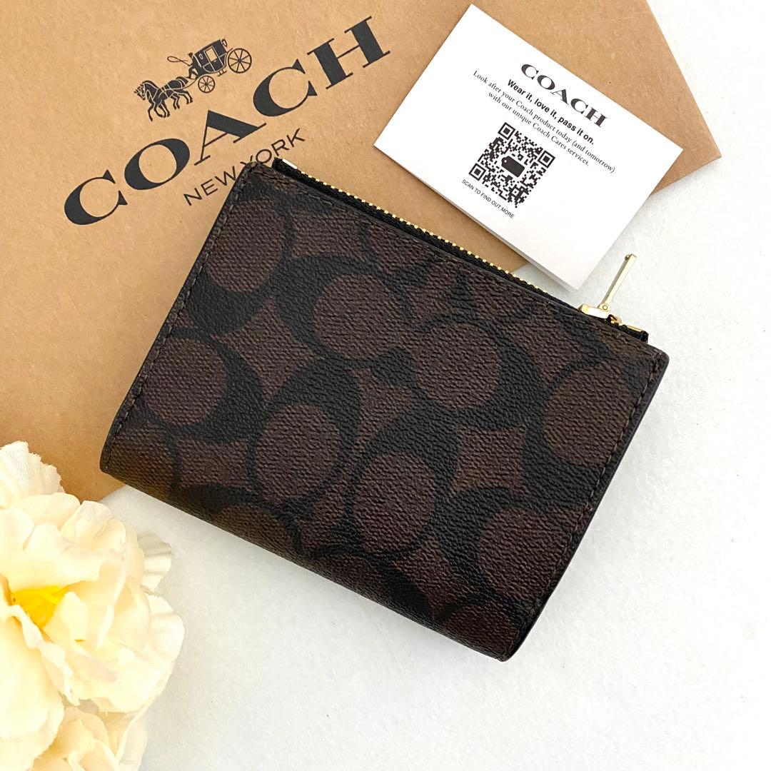 新品　正規品☆COACH コーチ　折り財布　ブラウン シグネチャー 二つ折り財布