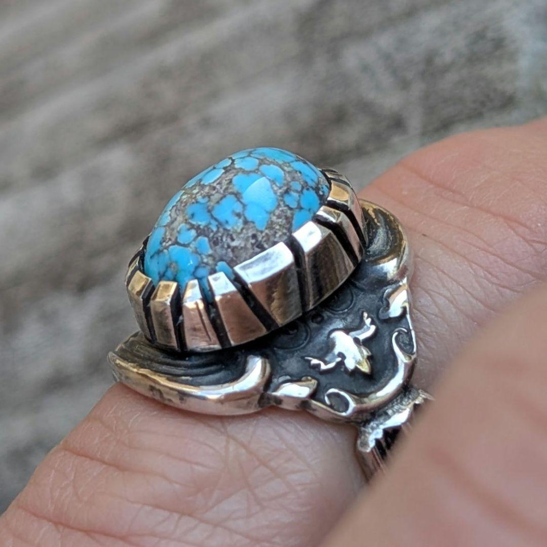 ハンドメイドのターコイズリング　インディアンジュエリー風　スプーンリング