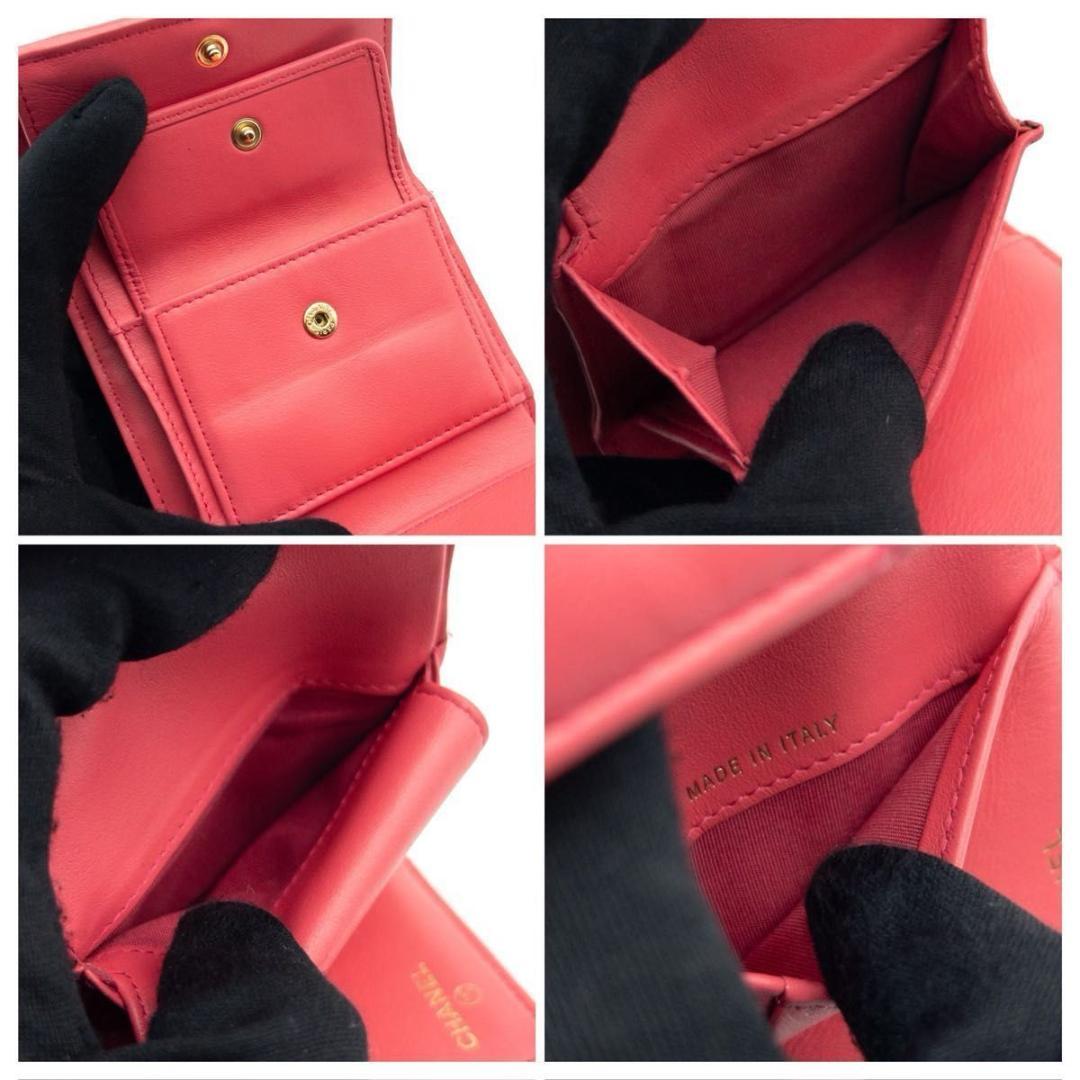 【超極美品】CHANEL 19 ディズヌフ　三つ折り財布　ピンク　ラムスキン