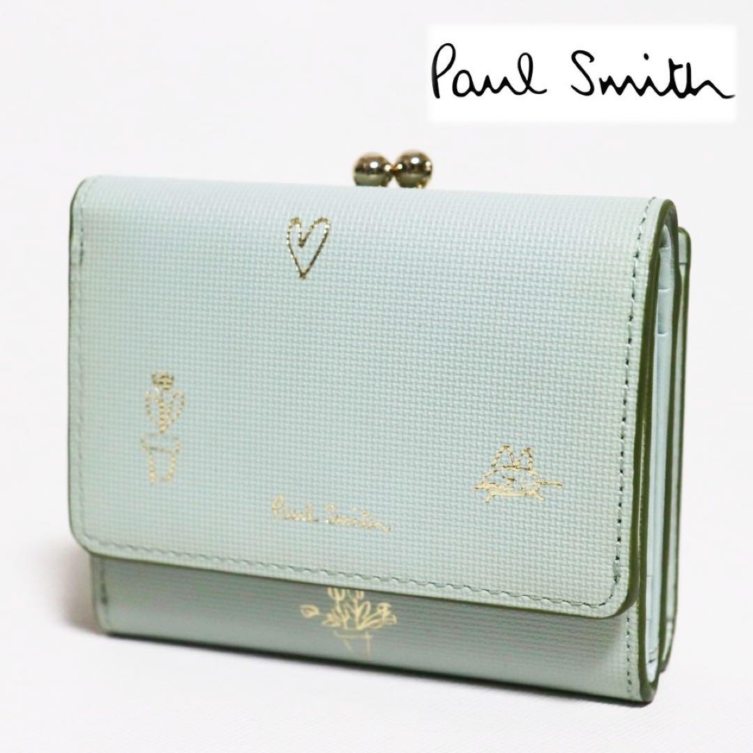 《ポールスミス》新品 ネコちゃん・ハート箔押し レザーがま口3つ折り財布 口金