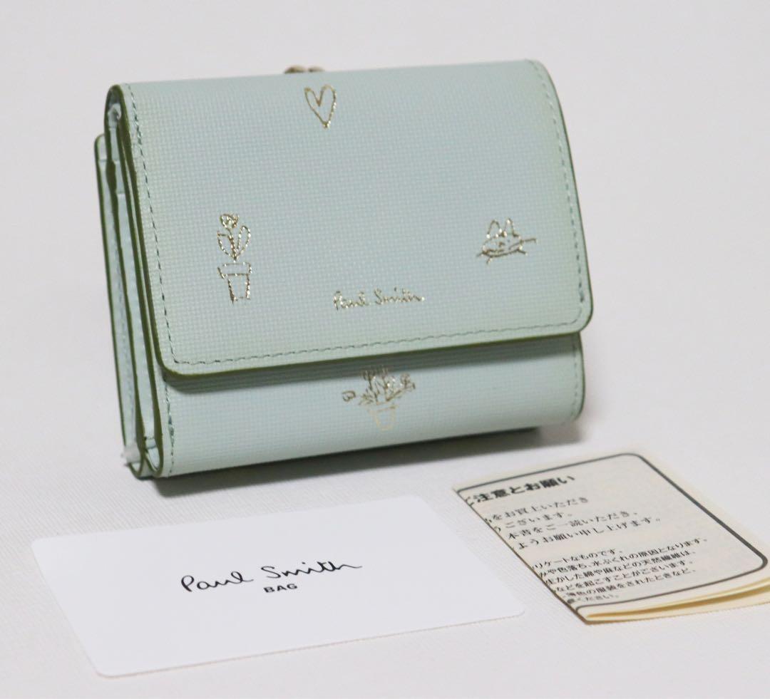 《ポールスミス》新品 ネコちゃん・ハート箔押し レザーがま口3つ折り財布 口金