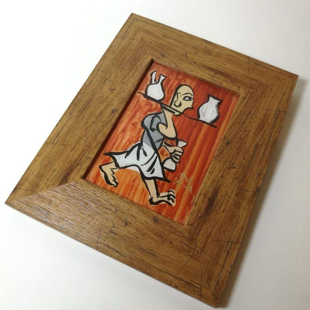 芹沢銈介　ガラス絵　肉筆　個展用額装