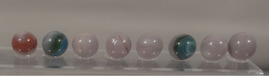 昭和初期 日本製 ウランガラス 工芸ガラスビー玉 スワール 8個｜UV反応