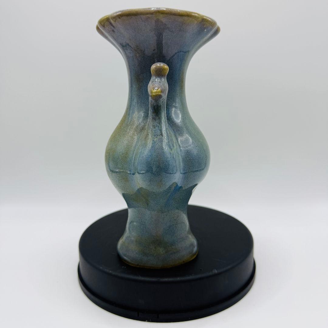 L108 磁器窯変掛紅花口孔雀花瓶 アンティーク