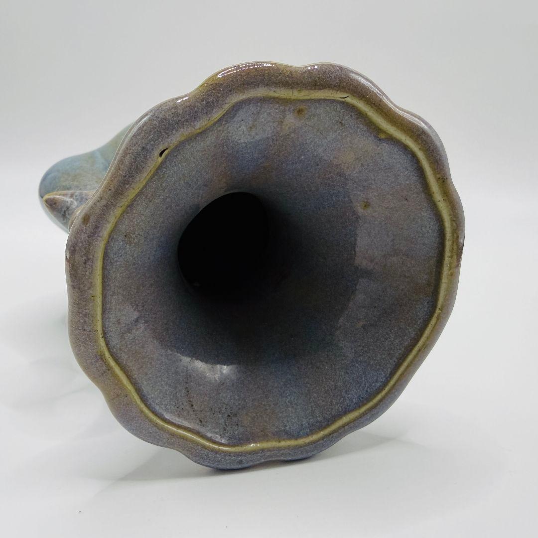 L108 磁器窯変掛紅花口孔雀花瓶 アンティーク