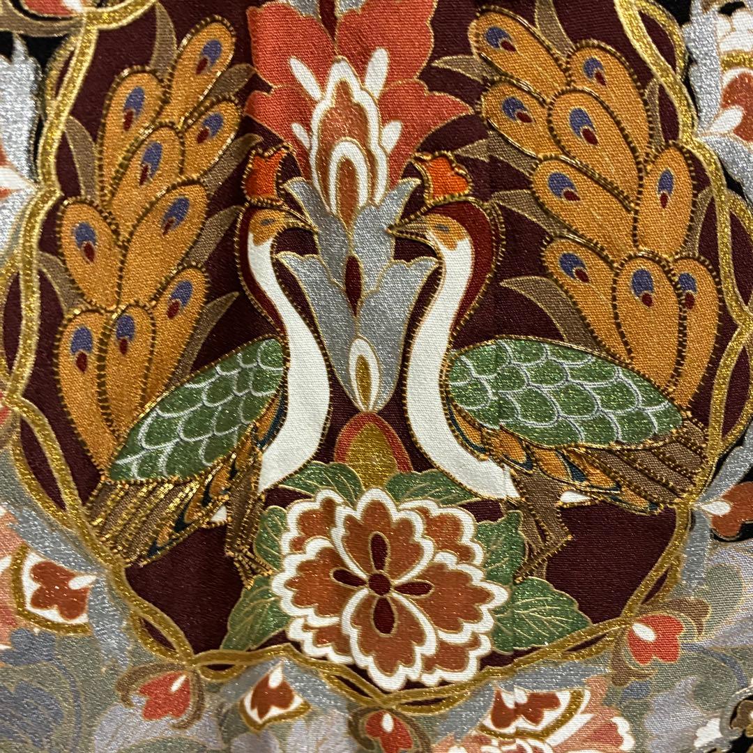 D97 黒留袖 華文 鳳凰 金駒刺繍 桐紋 正絹 着物 袷 美品