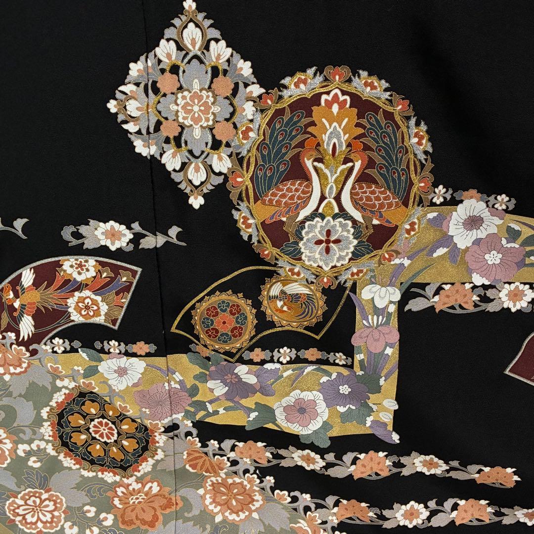 D97 黒留袖 華文 鳳凰 金駒刺繍 桐紋 正絹 着物 袷 美品