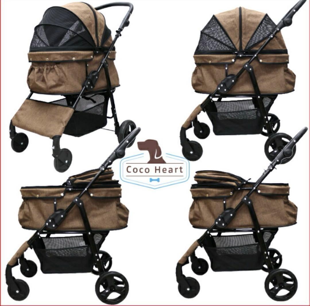 ペットカート！メッシュカバー付き　ブラウン