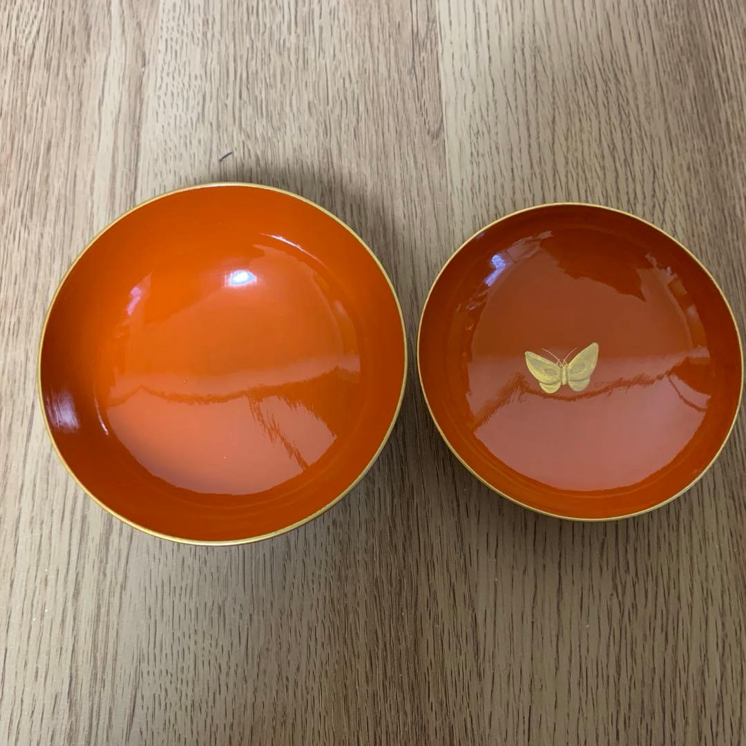 最終価格(9日迄) 輪島塗 沈金蒔絵吸物椀14客　大正3年　時代物　すみれと蝶々