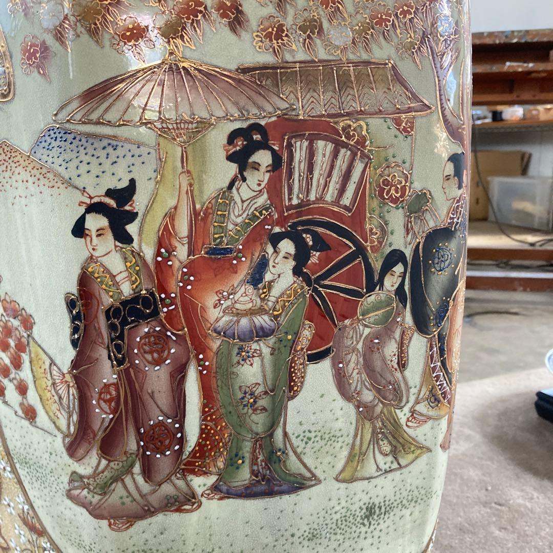 特大 薩摩焼 細密画大花瓶 耳付き 極彩色 高さ78cm アンティーク