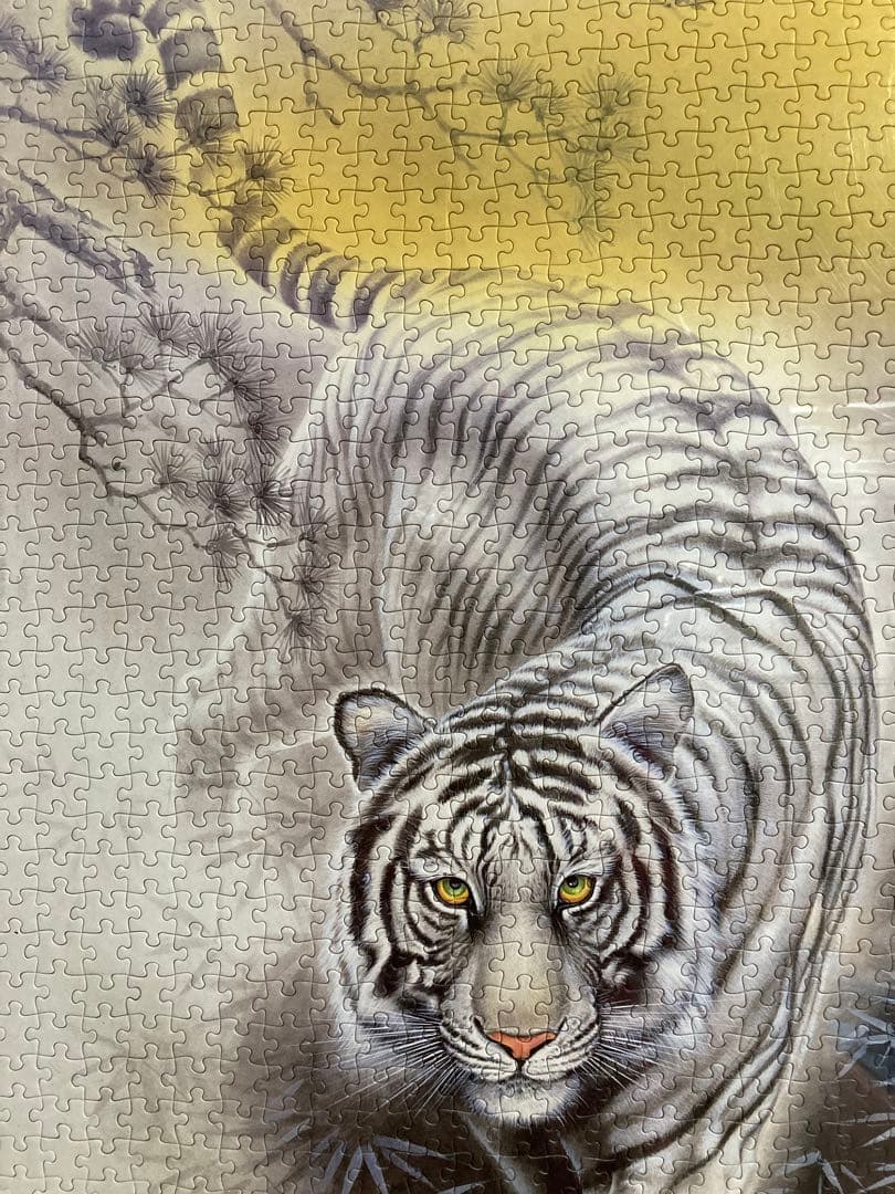 千P⑤松竹林の虎　ジグソーパズル　金色アルミ額74×51㎝　パネル完成品　白黒