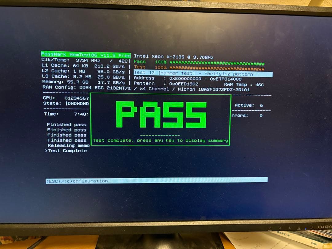 Micron製　DDR4 8GB×16＝128GB 2R×8 pc4-2133p