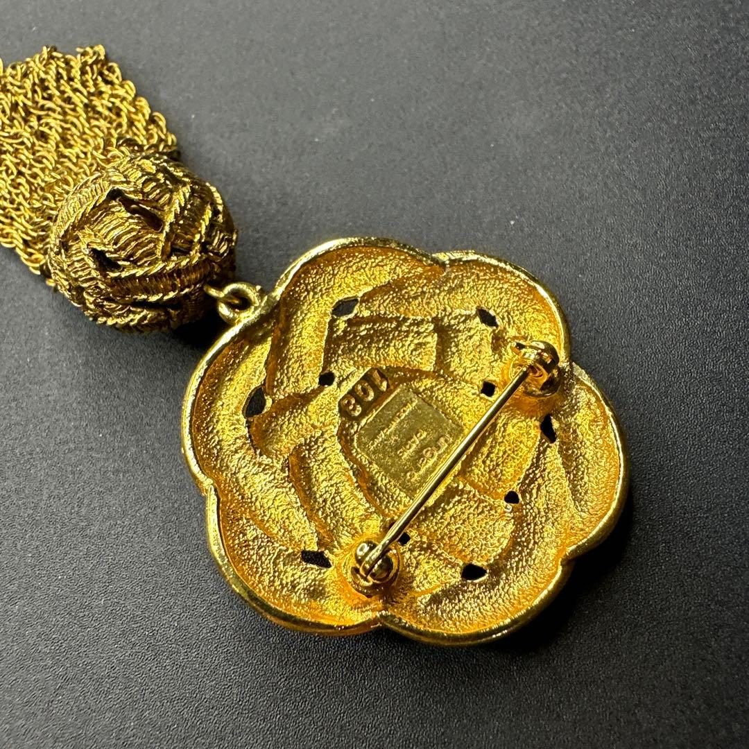 【vintage】Ungaro Parisゴールドカラー編み込みタッセルブローチ