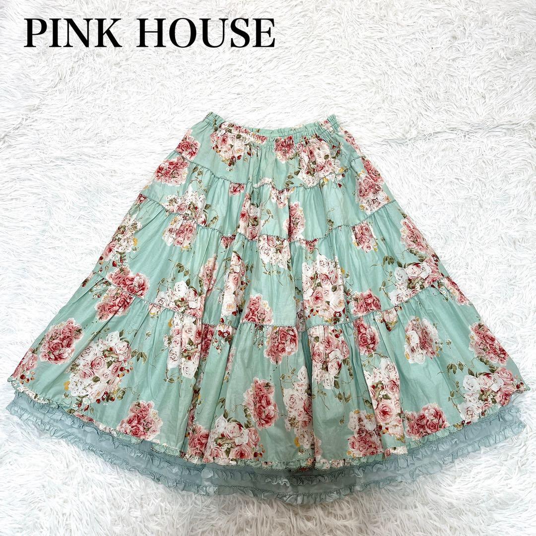 美品✨ ピンクハウス　ティアード　ミディ　スカート　ピコフリル　フラワープリント