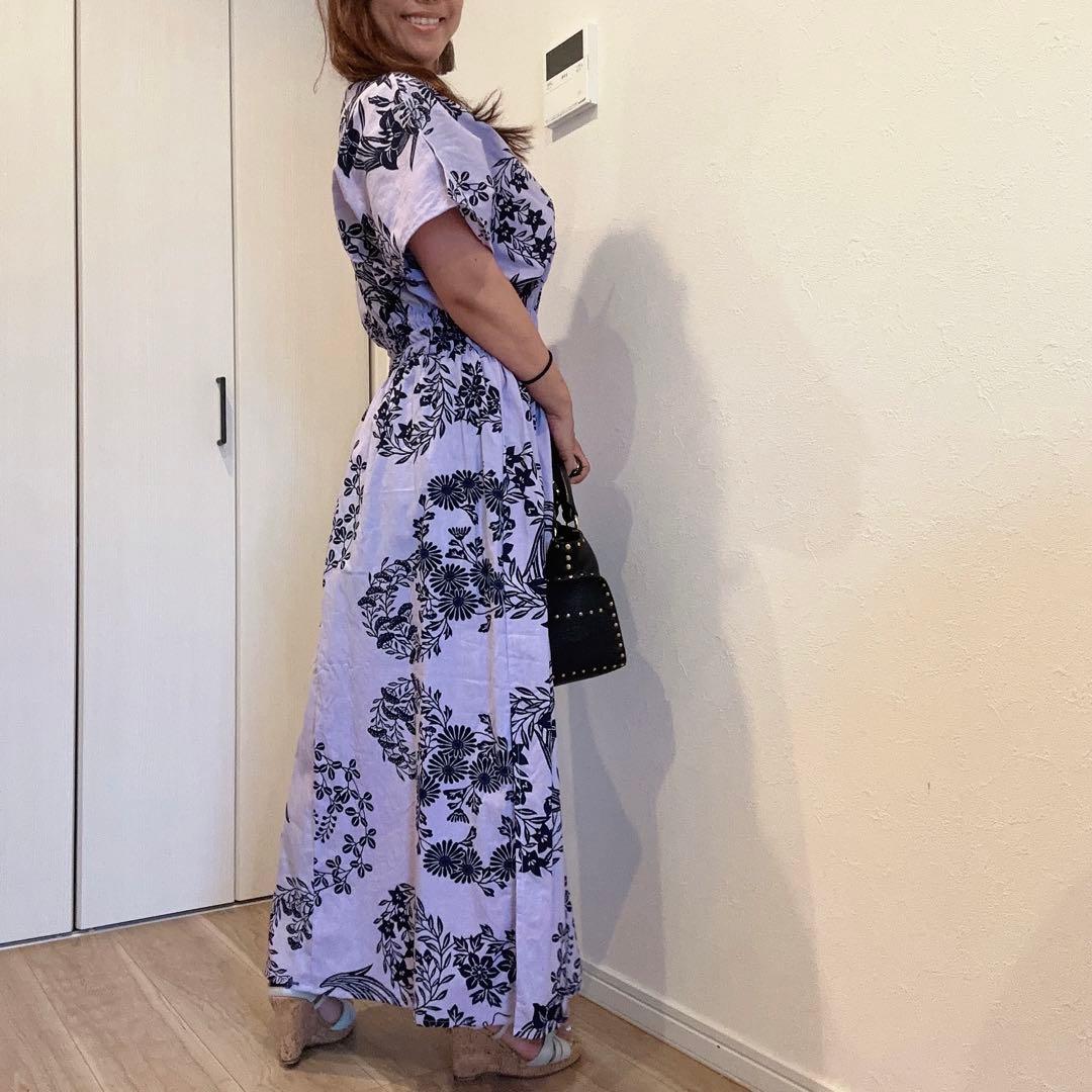 一点物　竺仙　浴衣　コーマ地　ワンピース ハンドメイド　ロング　着物　薄紫
