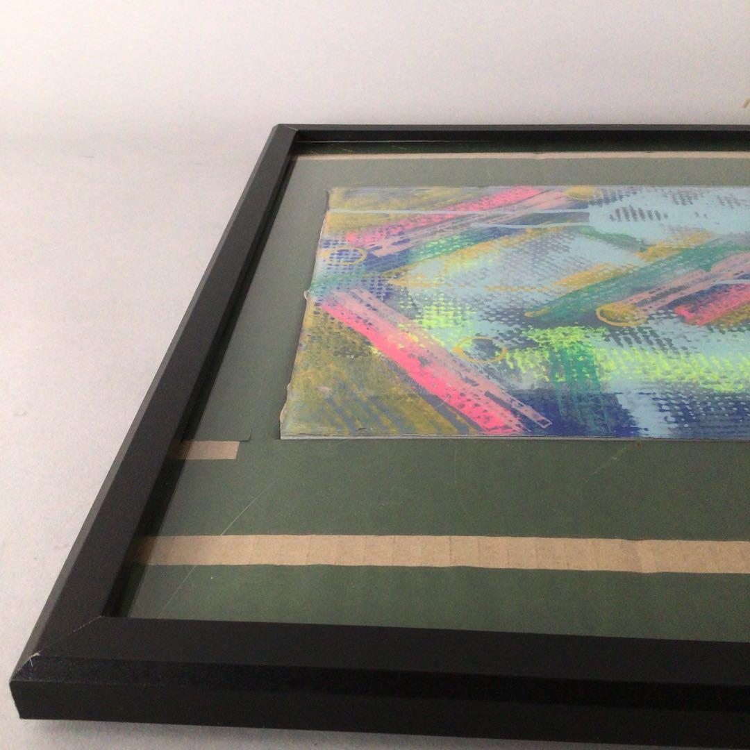 No3651 額装　作者不詳　抽象画　ガラス絵　紙箱付　絵画　アート　送料無料