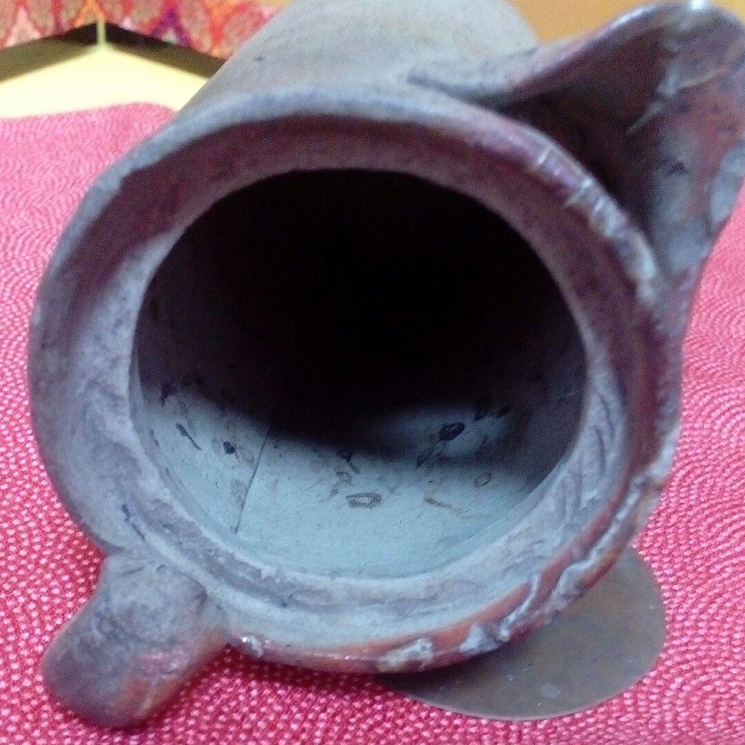 江戸時代珍品レア茶道具１４センチ陶器製古銅製当時物蓋付き在銘有り小さい時代水指