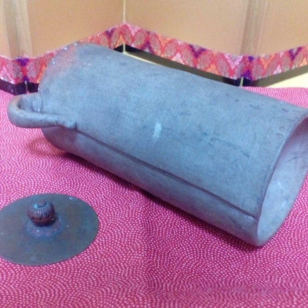 江戸時代珍品レア茶道具１４センチ陶器製古銅製当時物蓋付き在銘有り小さい時代水指