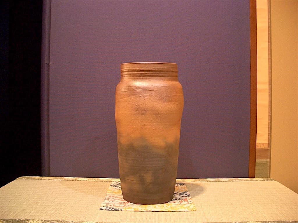 南蛮焼　清水楽山作　花生　無傷　共箱　古物。