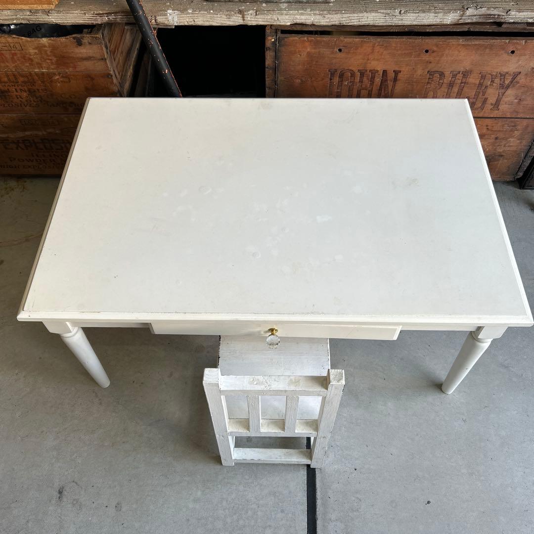 現行ビンテージ デスク & ミニ椅子 セット シャビー ホワイト ローテーブル