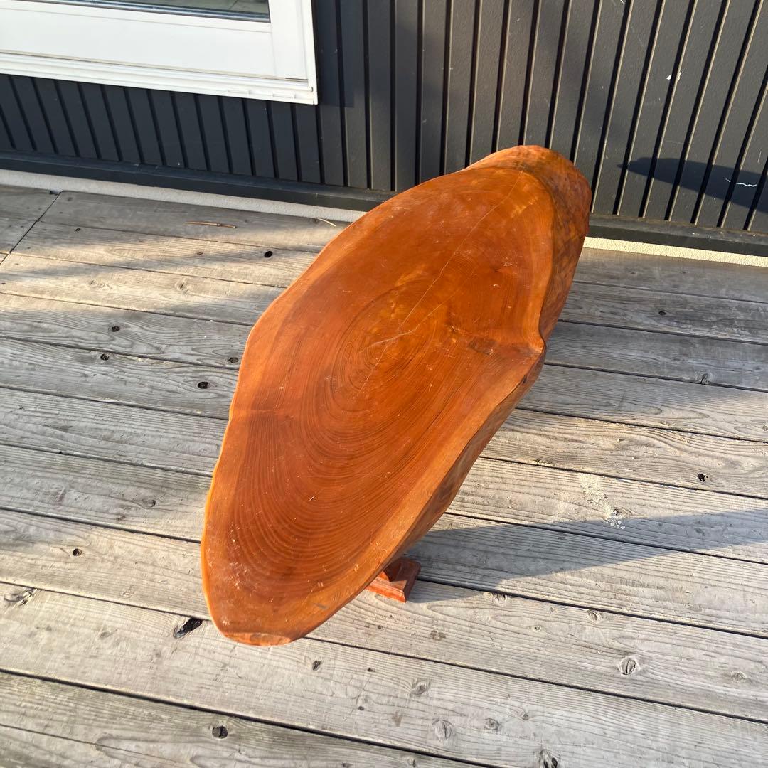 ①昭和レトロ 木製 天然木 欅材 一枚板 脚付き 座卓 センターテーブル 楕円形