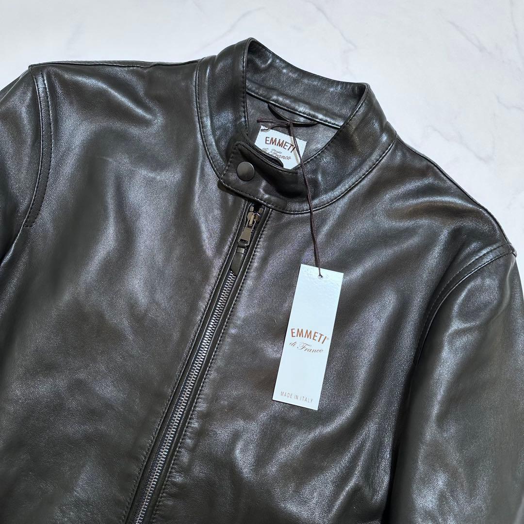 未使用品 46✨EMMETI JURI シングルライダースジャケット 羊革 黒