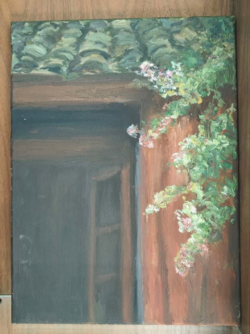 印象派風 油彩画 花と建物