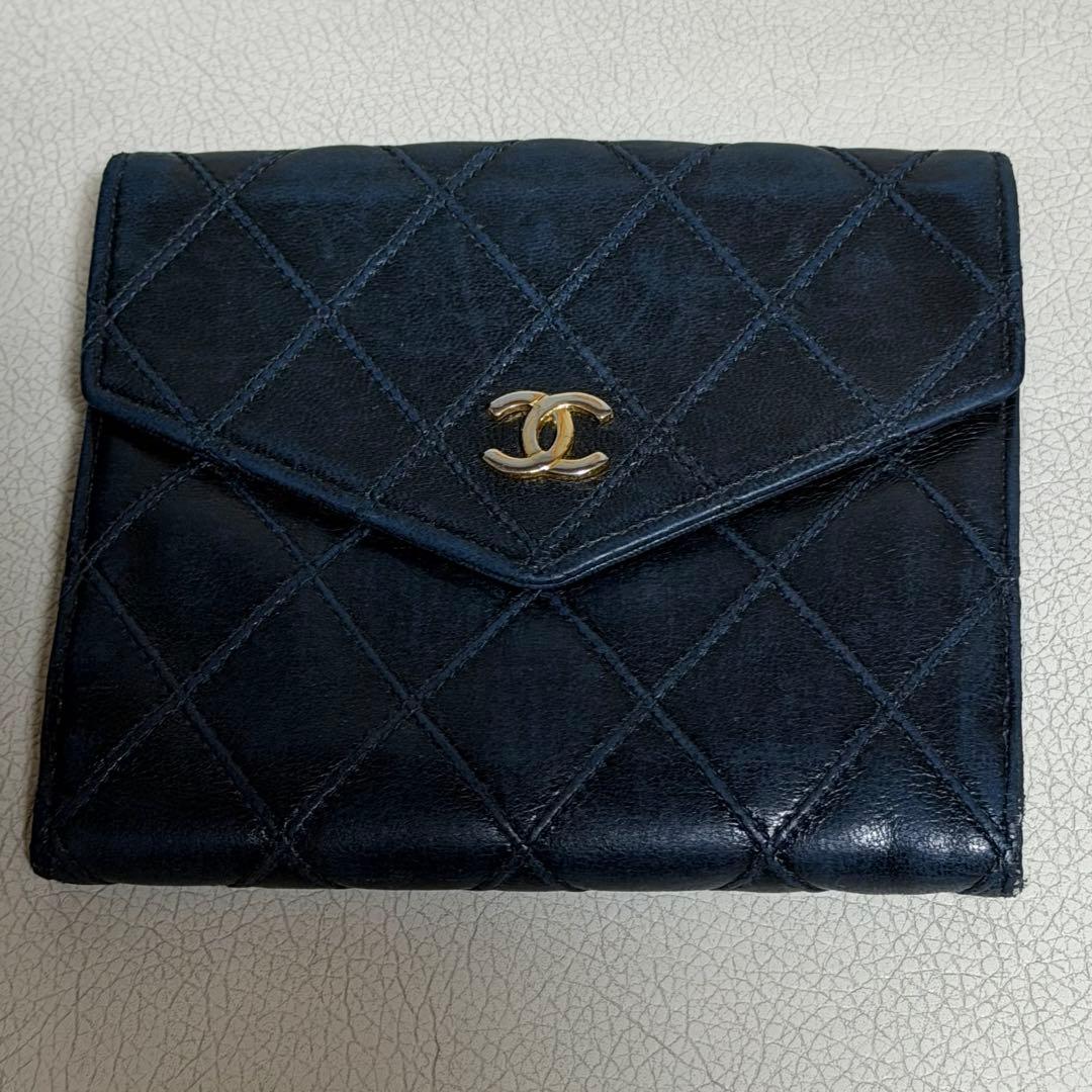 CHANEL/シャネル ビコローレ Wホック2つ折り財布 ブラック　ヴィンテージ