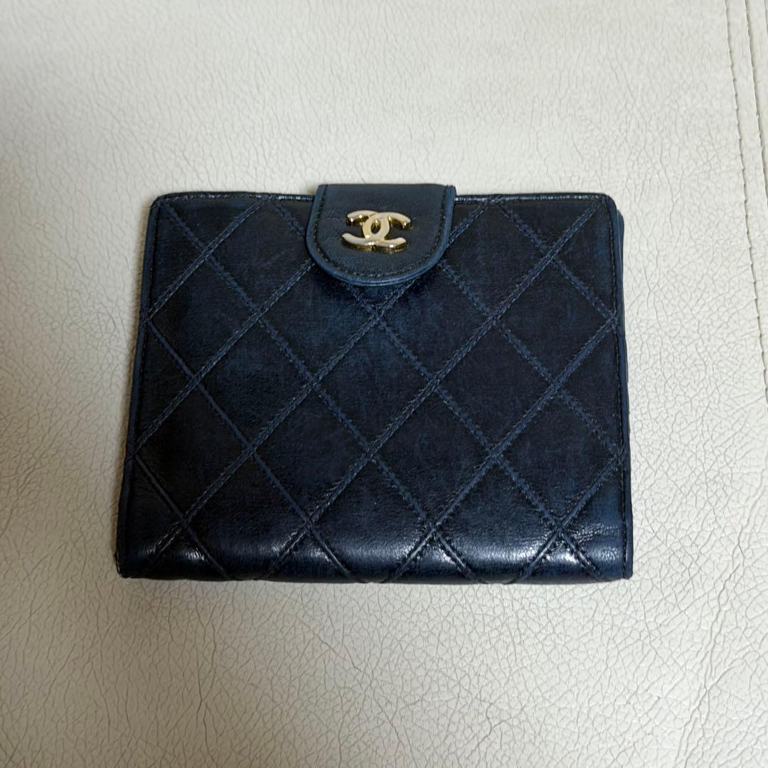 CHANEL/シャネル ビコローレ Wホック2つ折り財布 ブラック　ヴィンテージ