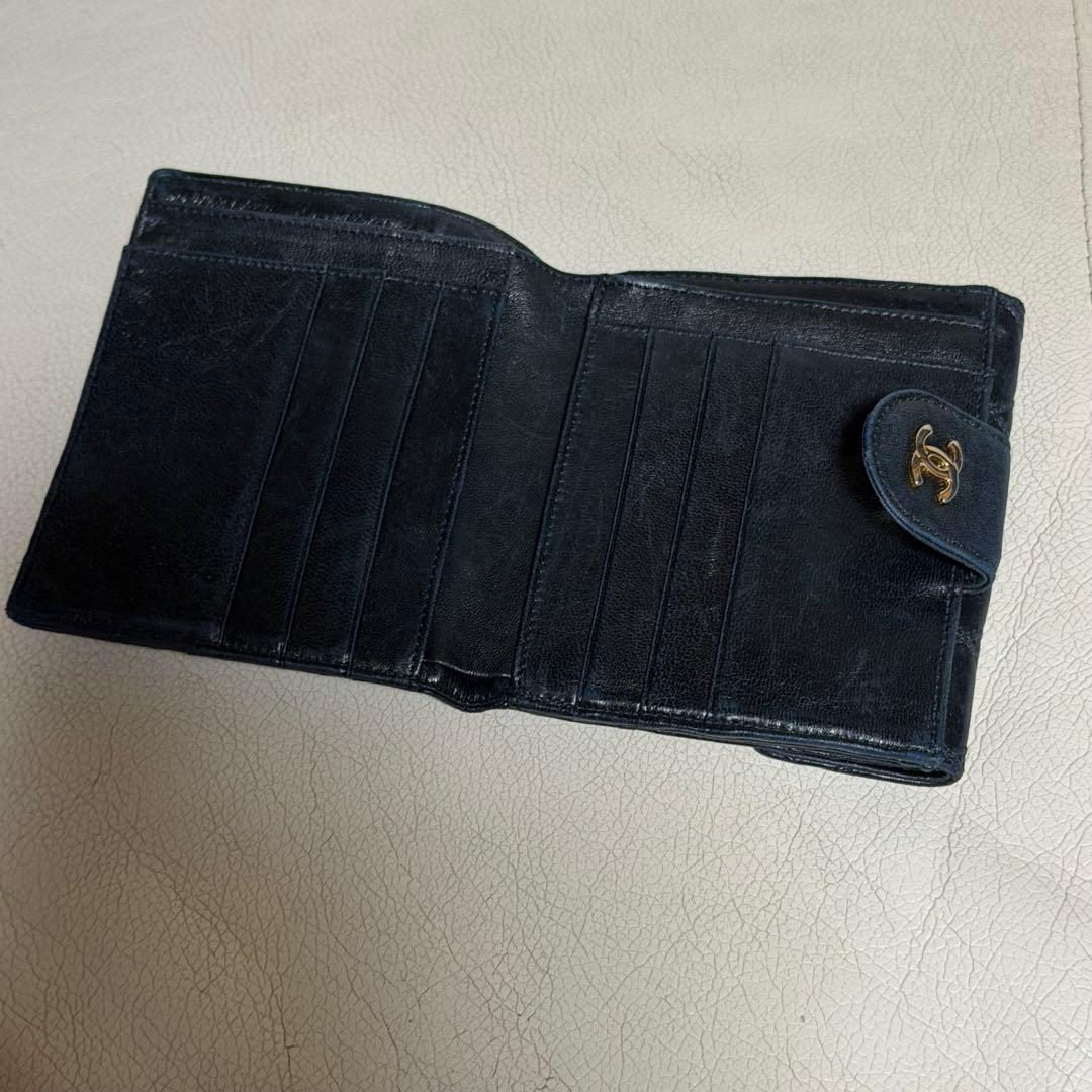 CHANEL/シャネル ビコローレ Wホック2つ折り財布 ブラック　ヴィンテージ