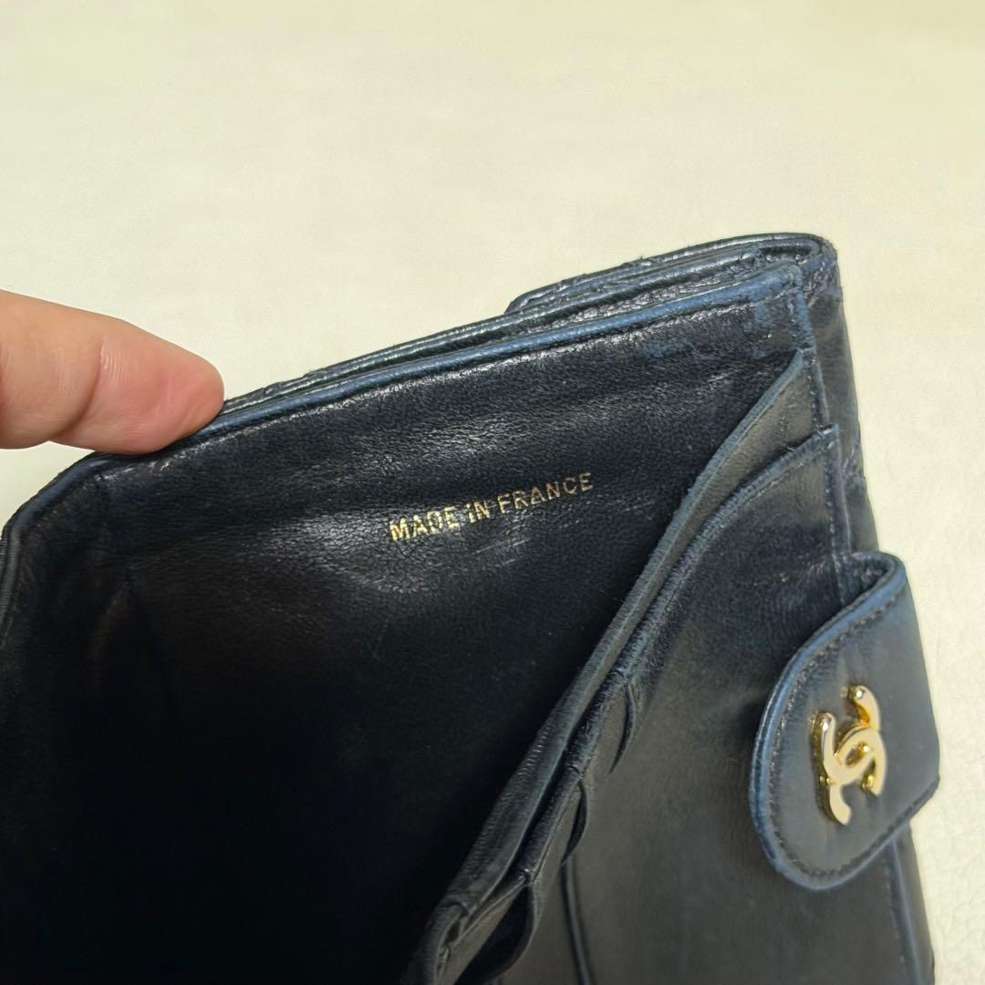 CHANEL/シャネル ビコローレ Wホック2つ折り財布 ブラック　ヴィンテージ