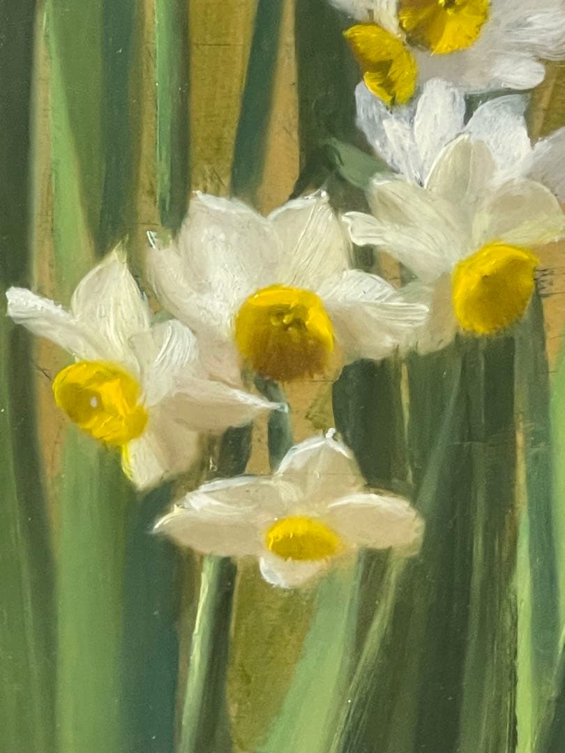 竹尾文夫　『水仙』油彩画 フレーム付き