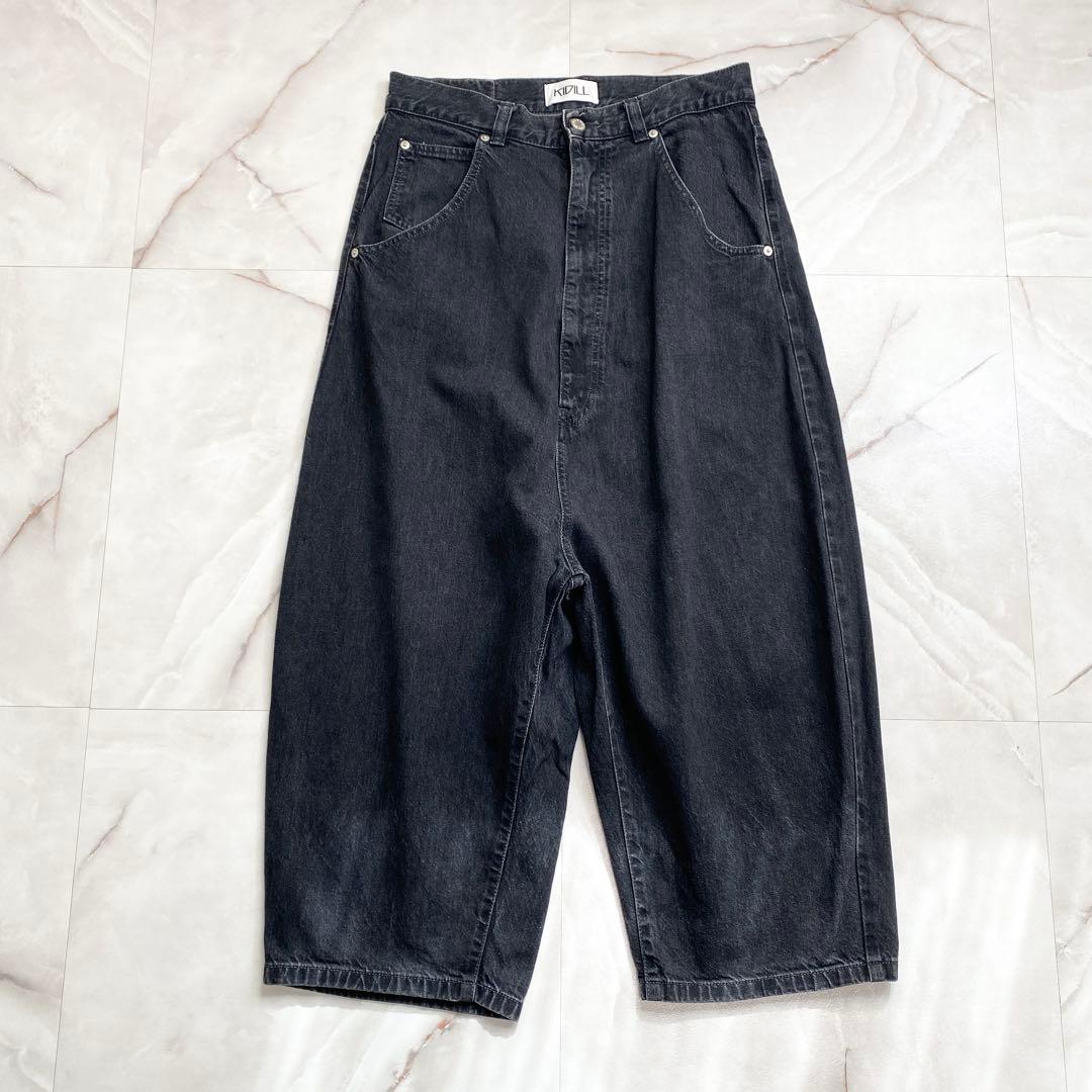 A15672 美品　キディル　ワイドサルエルブラックデニムパンツ　48