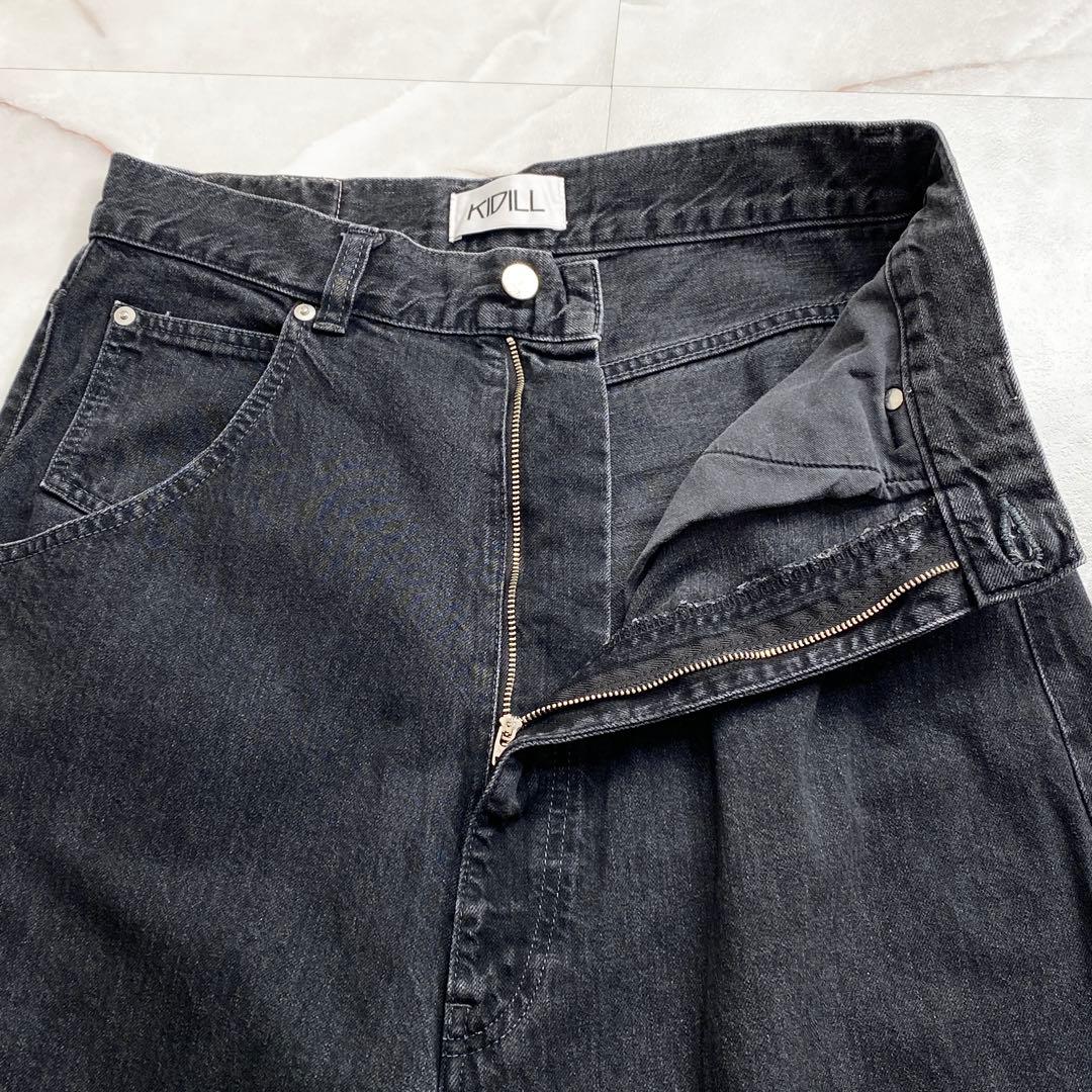 A15672 美品　キディル　ワイドサルエルブラックデニムパンツ　48