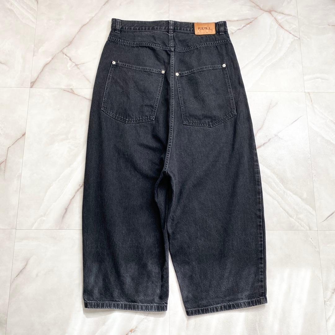 A15672 美品　キディル　ワイドサルエルブラックデニムパンツ　48