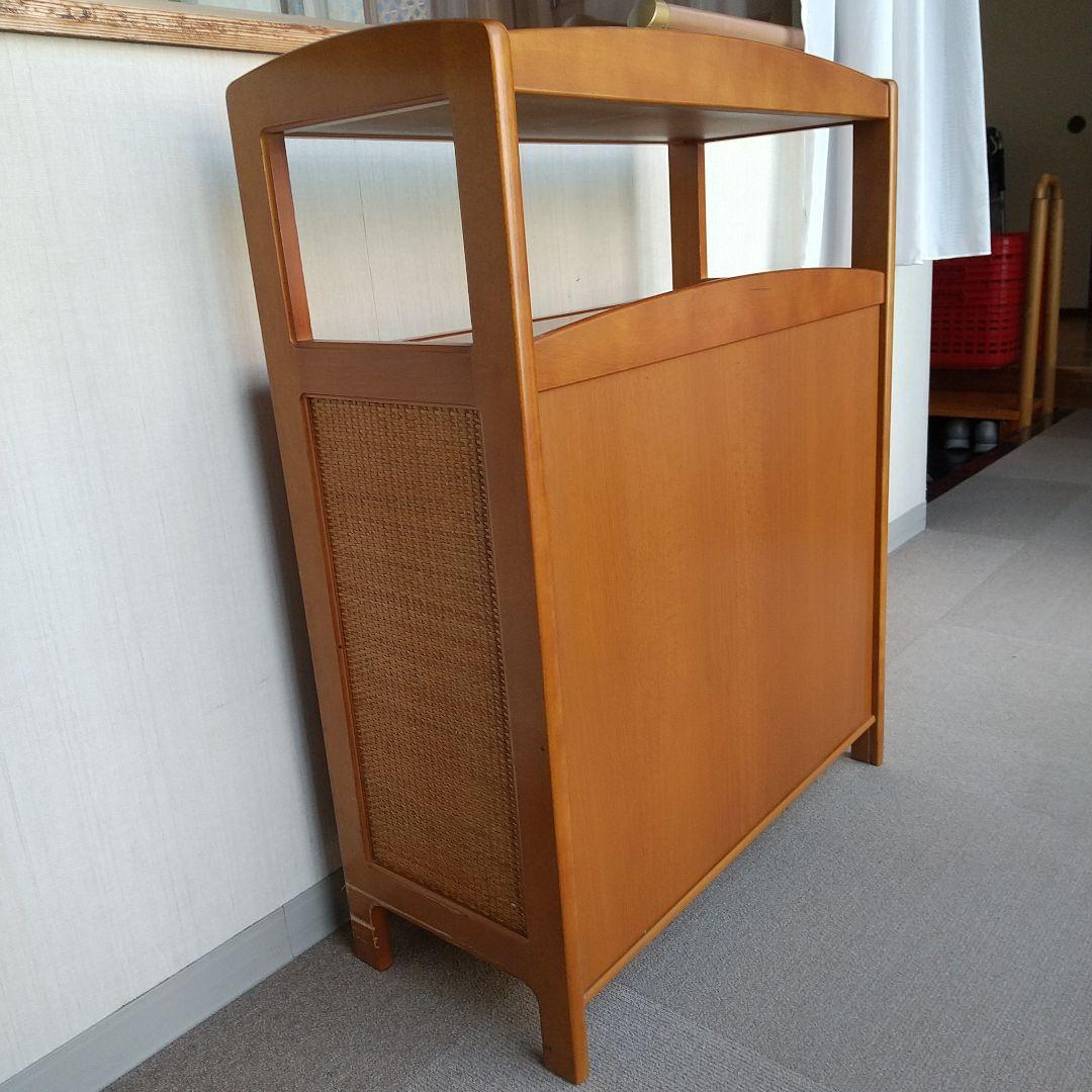 オールドカリモク キャビネット 電話台 収納 棚 ラタン