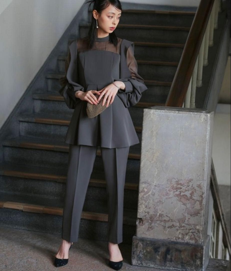 ルイルエ スリットスリーブ ペプラムトップス セットアップ 結婚式 オケージョン