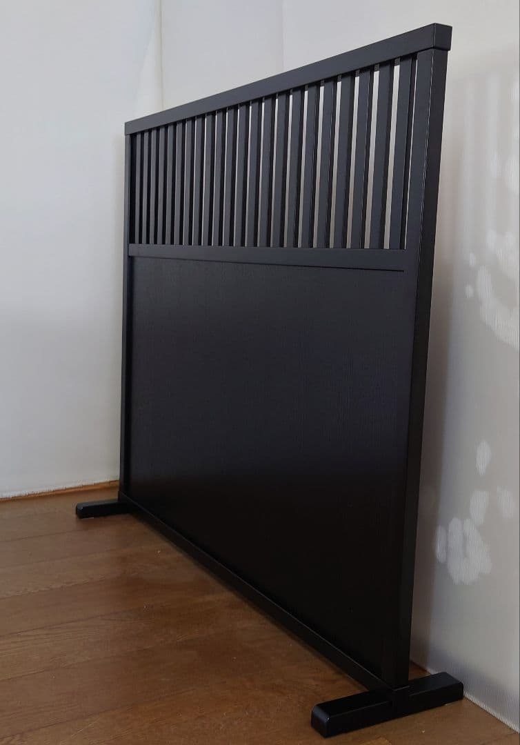 衝立　ブラック　格子状和風衝立　シンプル１枚式　パーテーション　ブラック塗装③